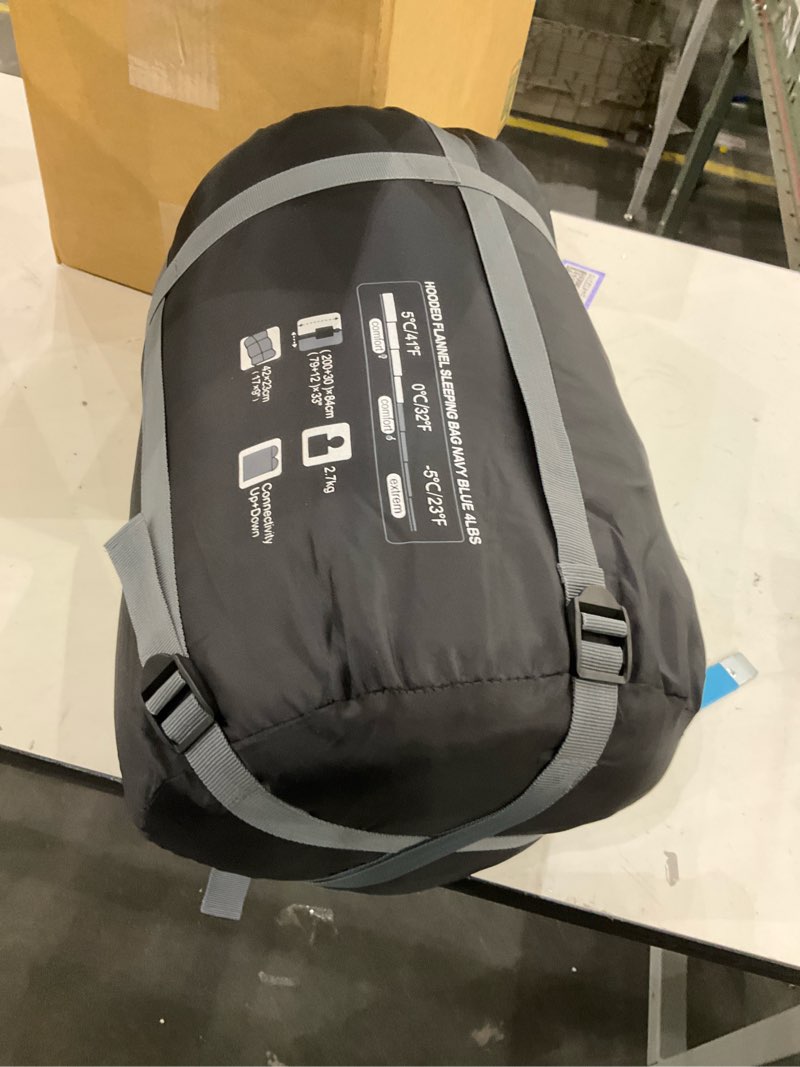 HOODED FLANNEL SLEEPING BAG NAVY BLUE 4LBS