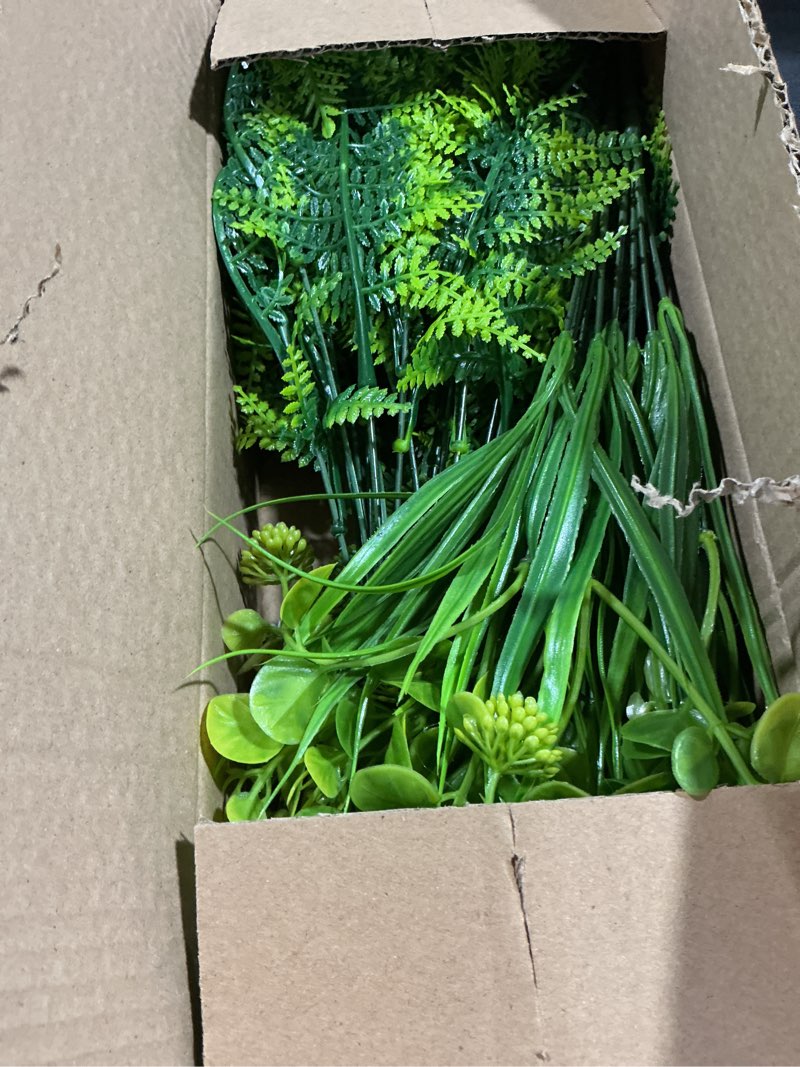Condition photo showing Good Condition for turnmeon 12 bundles 4 styles fake plants artificial plants outdoor, uv resistant no fade fake flowers outdoor faux plants boston fern lavender plastic greenery shrubs for outside gardens home porch