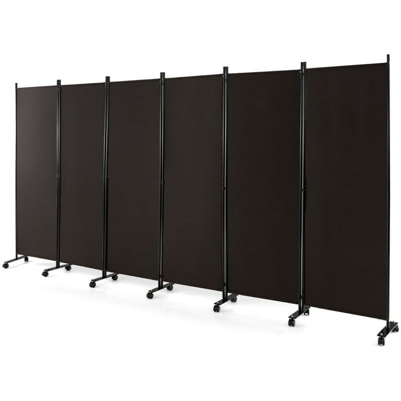 Costway 6-Panel Folding Room Divider 6FT Rolling Privacy Screen with Lockable Wheels Brown