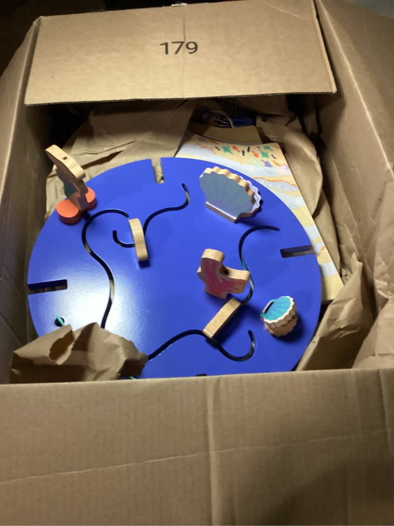 Condition photo showing New/Like New for Manhattan Toy Deep Sea Adventure Wooden Toddler Activity Center with Clacking Clams, Spinning Gears, Gliders and Bead Runs