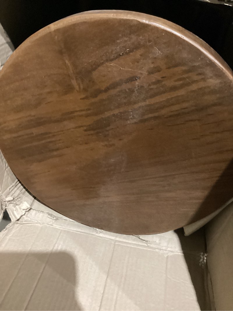 Condition photo showing As Is for WELLAND Teak Wood Stick Leg End Table, 16" L x 16" W x 20" H Rustic Side Table, Small Accent Table, Plant Stand for Living Room, Bedroom, Home Office