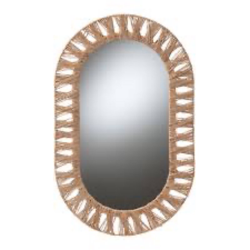 Ella Modern Bohemian Metal and Natural Brown Seagrass Accent Wall Mirror 34.39'' H X 21.73'' W X 1.37'' D