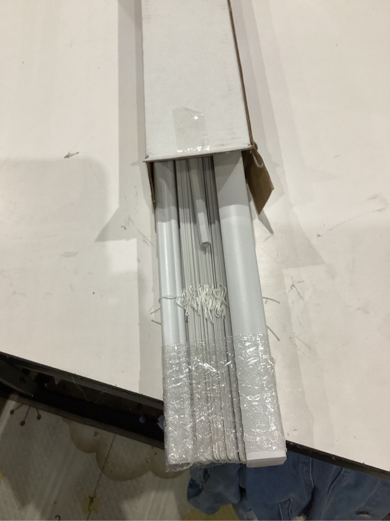 Condition photo showing As Is for project source light filtering 1-in slat width 36-in x 64-in cordless white vinyl light filtering mini-blinds