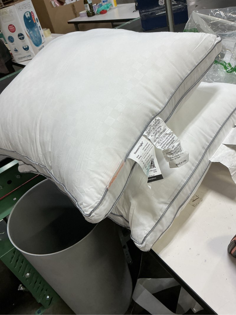Condition photo showing Good Condition for SweetNight Bed Pillows Standard Size Set of 2, Fluffy Luxury Hotel Collection Gusseted Pillows for Neck and Shoulder, Side Back Stomach Sleeper Pillow, Cozy Night 18"X24" Standard White