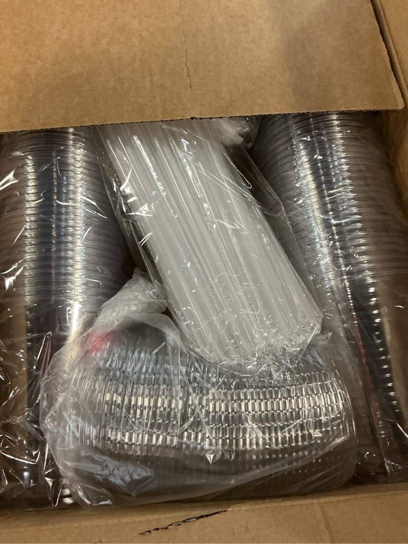 Condition photo showing New/Like New for 100 pack 16oz clear plastic cups with lids and straws, leak-proof disposable iced coffee cups, bpa-free recyclable pet to-go cups for smoothies & cold drinks 100 16oz with lids & straws