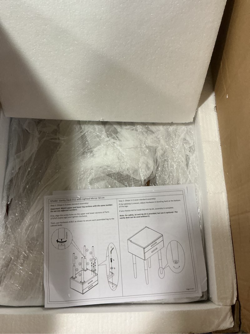 Condition photo showing New/Like New for Solid Wood Small Vanity Desk with Mirror and Lights, Narrow Makeup Vanity for Small Space, Flip Top Vanity Side Table, 3 Color Modes & Adjustable Brightness, 19.6" Slim Dressing Table, Walnut Walnut 19.6" Wide