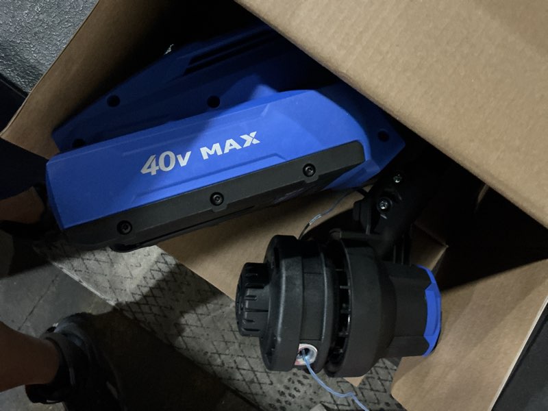 Condition photo showing As Is for kobalt gen4 40-volt 15-in straight shaft battery string trimmer 4 ah (battery and charger included)