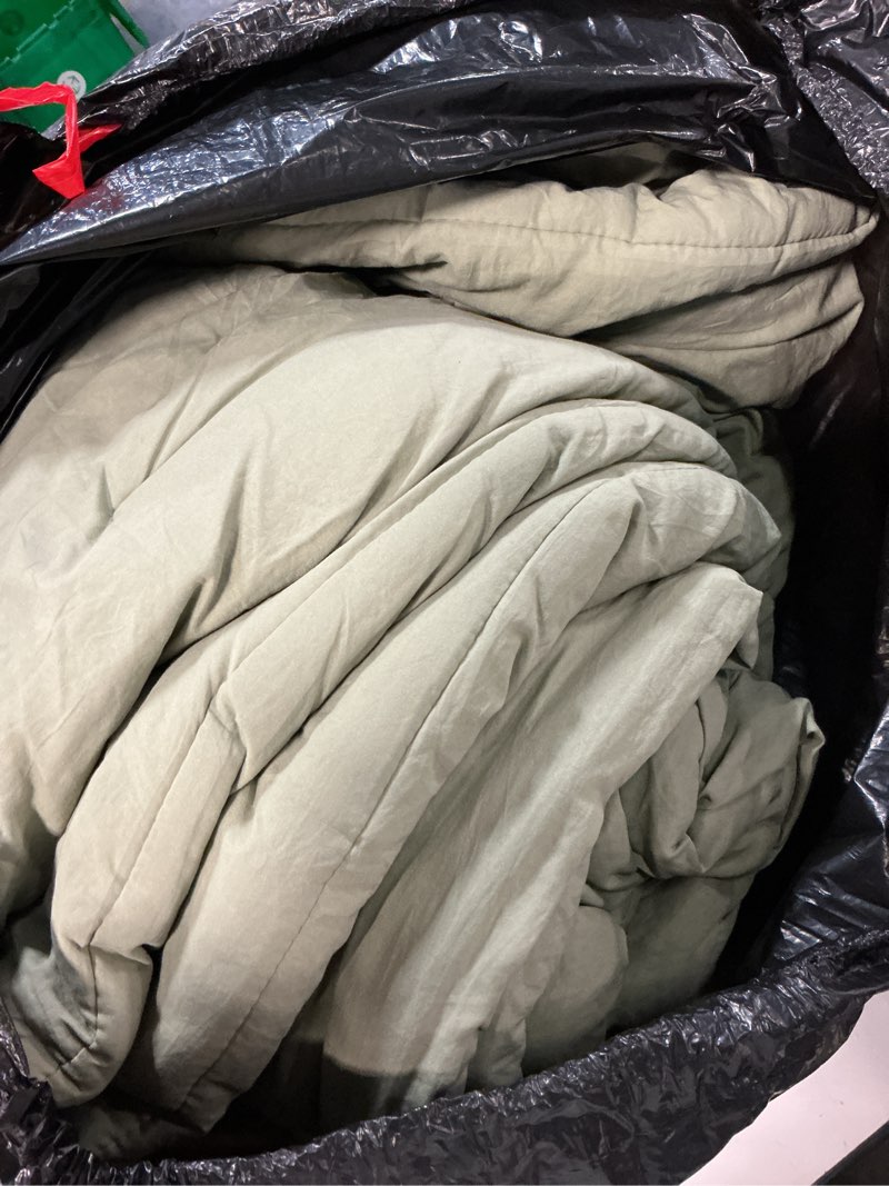 Condition photo showing As Is for wrensonge queen comforter set - 7 pieces sage green soft bed in a bag queen with fitted sheet, flat sheet, 2 pillow shams, and 2 pillowcases- queen bedding sets for all season sage green queen(90"x90")