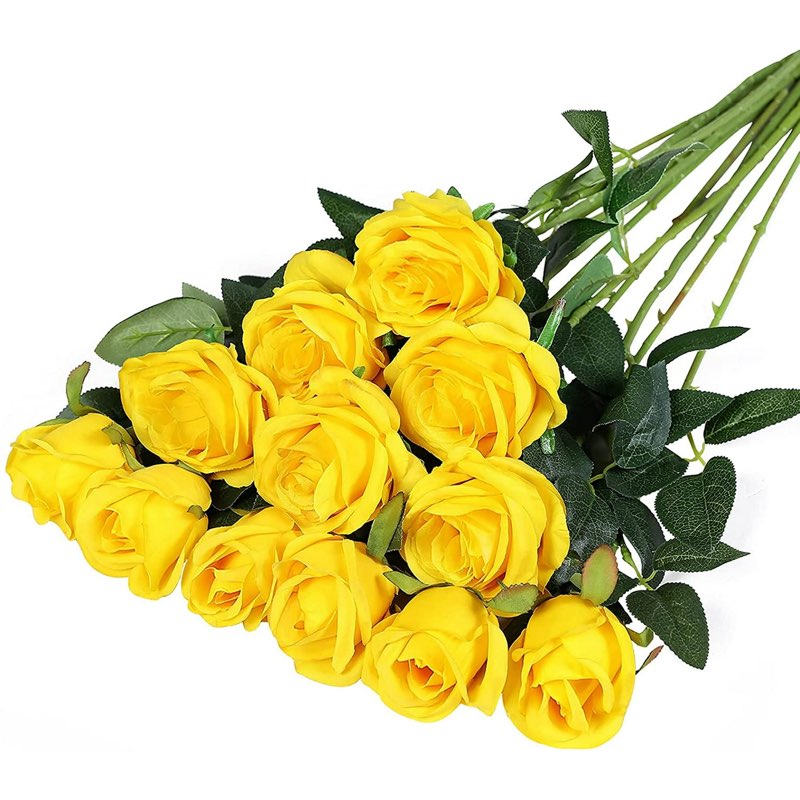 Serwalin ?30pcs Artificial Yellow Roses, Realistic Silk Roses Fake Long Stem Artificial Roses for Mo