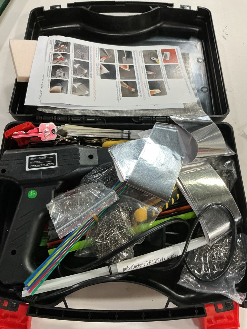 Condition photo showing Good Condition for upgraded 220w plastic welder, 2 in 1 plastic welding repair welder kit 1000pcs hot stapler soldering gun with 100pcs plastics welding rods car bumper repair kit for most plastics(black)