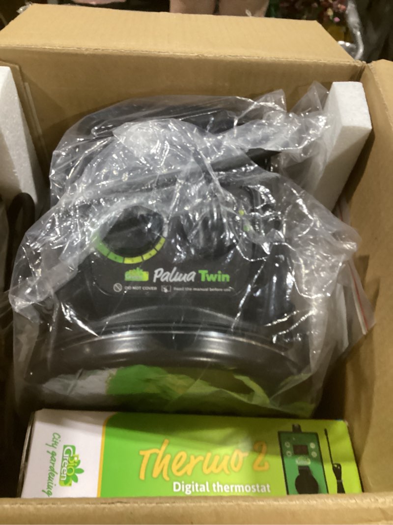 Condition photo showing As Is for biogreen electric greenhouse heater & fan with digital thermostat palma | 1500 watts, 5100 btu/hr | 5800 ft³/h air circulation -58 to 210.2°f | stainless steel | spraywater proof
