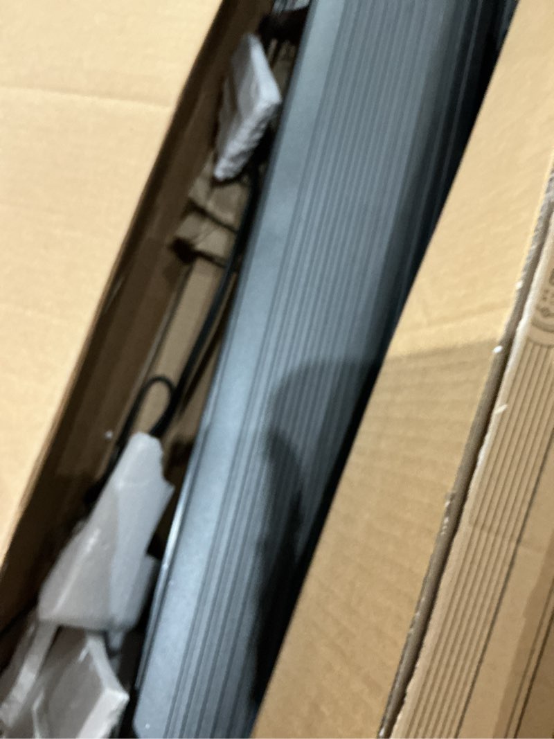 Condition photo showing As Is for dreo tower fan for bedroom, 2026 upgraded dc motor, 28ft/s high velocity, 20db ultra quiet standing fan, 8 speeds 4 modes, 90° oscillating bladeless fan for indoors, floor fans with remote, black