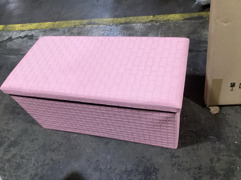 Condition photo showing As Is for b fsobeiialeo folding storage ottoman, faux leather footrest seat long shoes bench box chest, pink 30"x15"x15" pink large