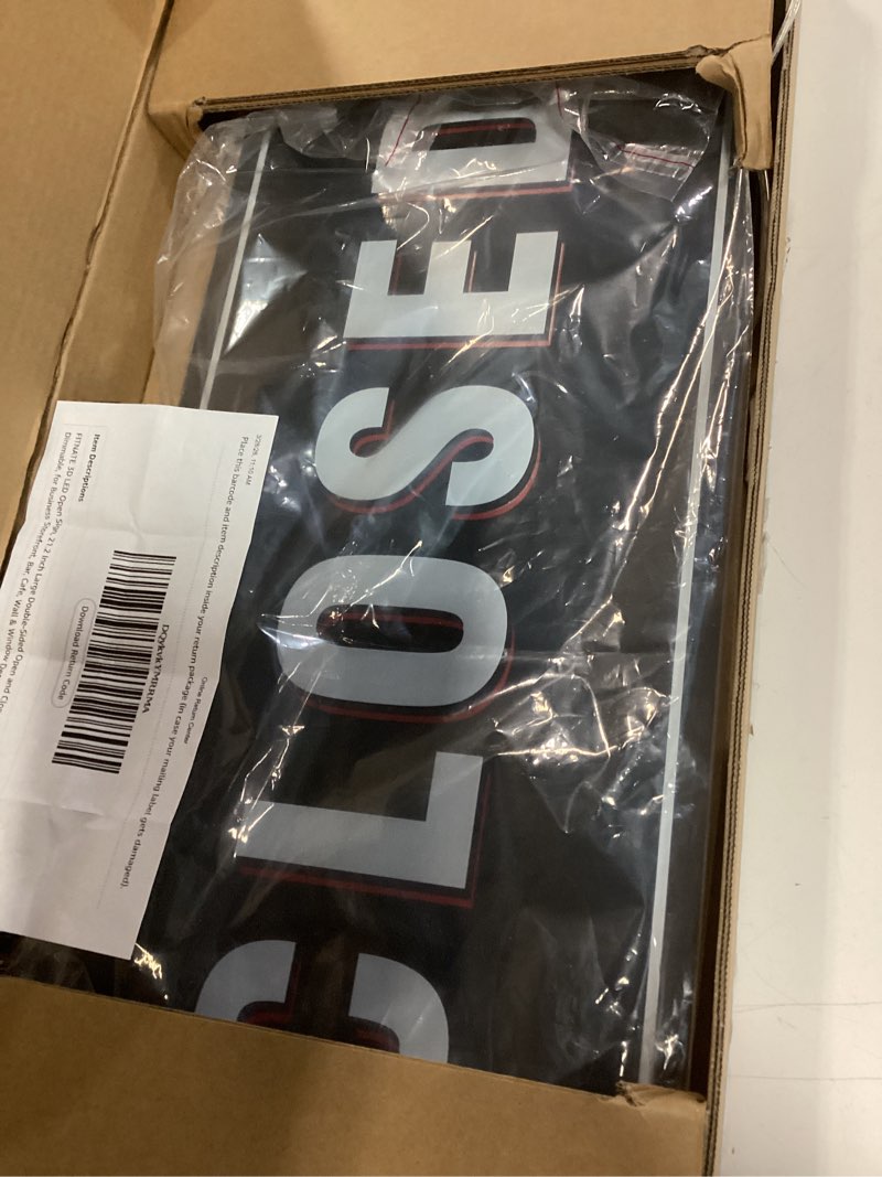 Condition photo showing Good Condition for fitnate 3d led open sign, 21.2 inch large double-sided open and closed sign infinity mirror, dimmable, for business storefront, bar, cafe, wall & window decor