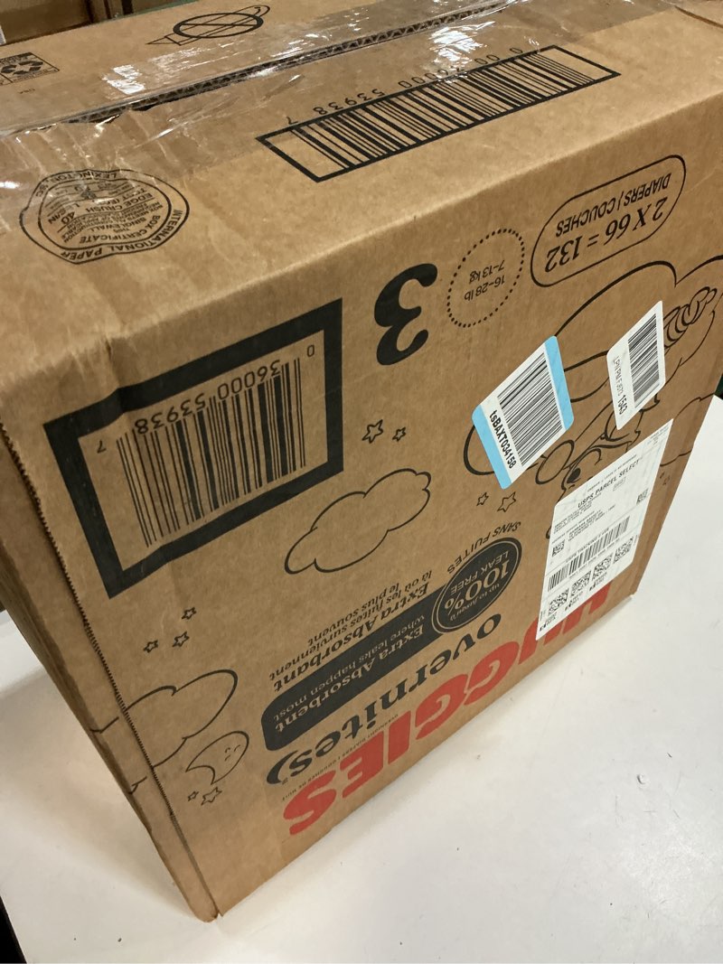 Condition photo showing New/Like New for Huggies Size 3 Overnites Baby Diapers: Overnight Diapers, Size 3 (16-28 lbs), 132 Ct (2 Packs of 66), Packaging May Vary Size 3 132