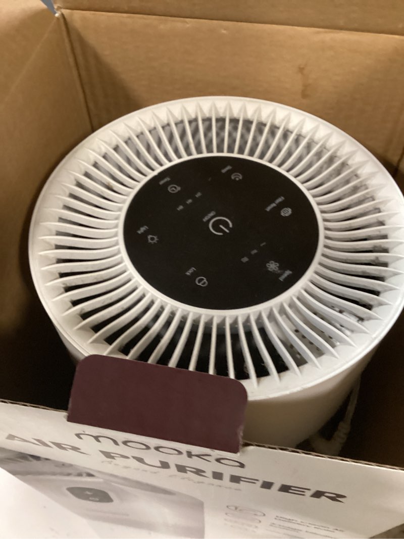 Condition photo showing As Is for mooka air purifiers for home large room up to 1076ft², h13 true hepa air filter cleaner, odor eliminator, remove smoke dust pollen pet dander, night light, b-d02l white