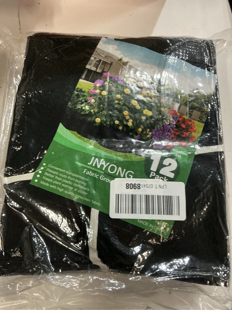 Condition photo showing New/Like New for 12-pack 5 gallon thickened non-woven grow bags, aeration fabric pots with handles 5 gallons
