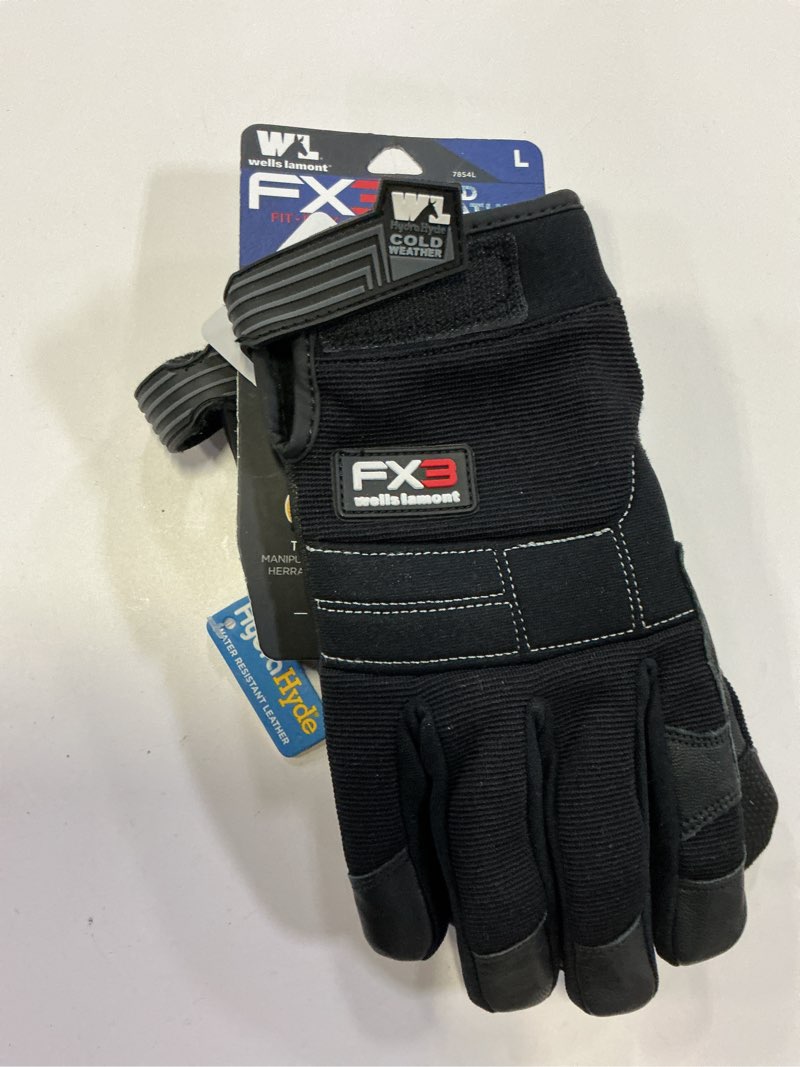 Condition photo showing New/Like New for large fx3 men's all-purpose adjustable work gloves - black/gray
