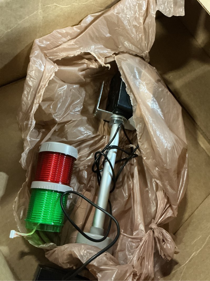 Condition photo showing As Is for 2-Stack LED Andon Tower Signal Light, Red/Green, On/Off, ABB Selector Switch, Mean Well Industrial Power Adapter 6ft, IP65 Rated, Plug-and-Play without Buzzer