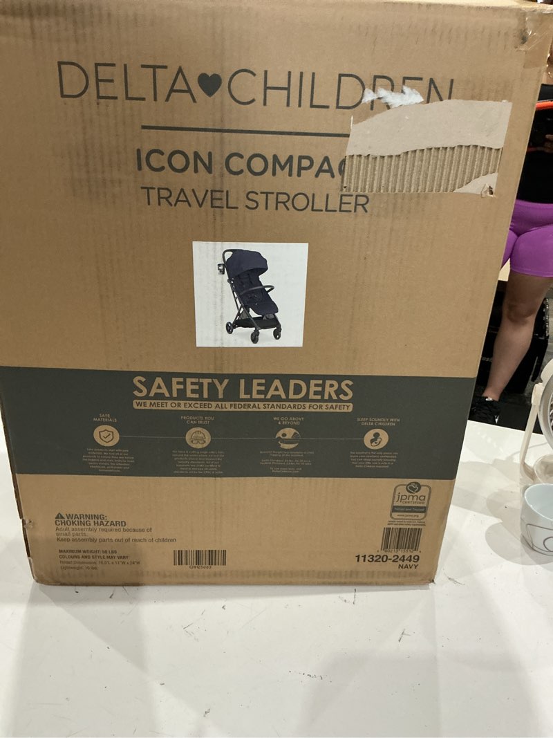 Condition photo showing Good Condition for delta children icon ultra compact lightweight everyday & travel stroller - one-hand fold - only 15.6 pounds - fits in overhead compartments - greenguard gold certified - multi-position recline, navy