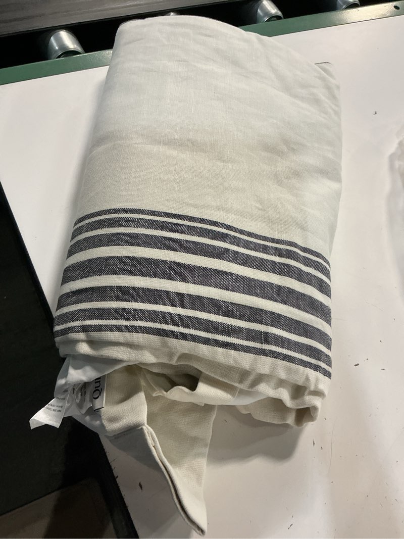 Condition photo showing Good Condition for coastal stripe linen cotton room darkening curtain - single panel color: ivory/navy size: 48x96