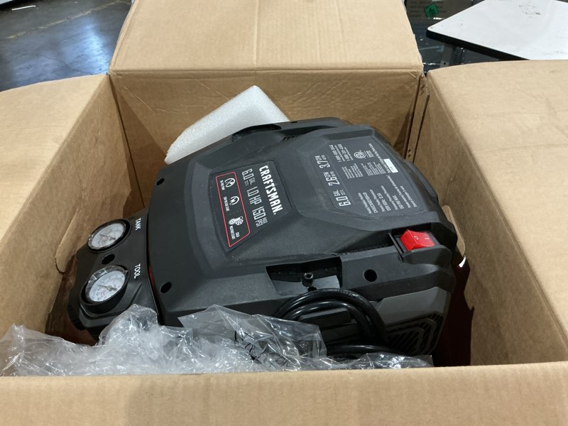 Condition photo showing As Is for craftsman 6-gallon portable electric 150 psi pancake air compressor