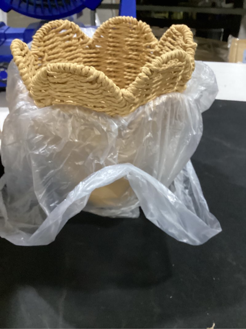 Condition photo showing Good Condition for 2 pcs small rattan lamp shades, scalloped woven lampshade 3"top x 6"bottom x 5-1/4"slant height boho lamp shade chandelier or accent lamp (e26 base) 2 piece