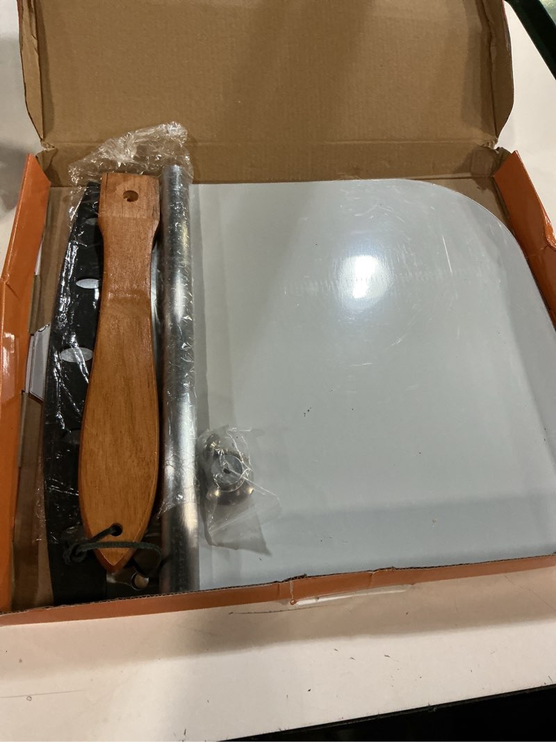 Condition photo showing Good Condition for Pizza Peel Aluminum Pizza Spatula,14x 16" Metal Pizza Paddle with Foldable Wooden Handle,Pizza Rocker Cutter,Pizza Server,for Pizza Oven(Gift-Ready) 14in*16in