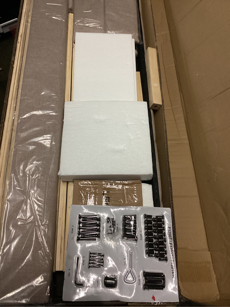 Condition photo showing New/Like New for Novilla King Size Bed Frame with Adjustable Headboard Platform King Bed Frame Linen Fabric Upholstered Headboard, No Box Spring Needed, Noise-Free, Wooden Slats Support, Easy Assembly, Beige