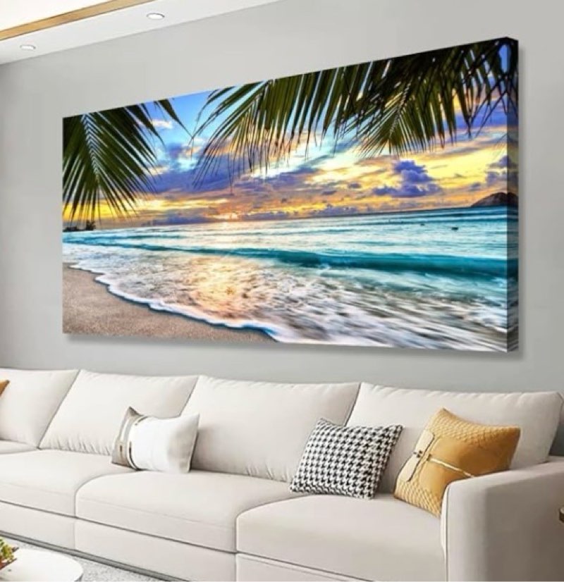 beach pictures canvas wall art for living room bedroom wall decor,palm wall art print paitnings for home decor,morden artwork sunset coconut tree canvas art waterproof stretched ready to 40"l x 20"w beach palm pictures wall art