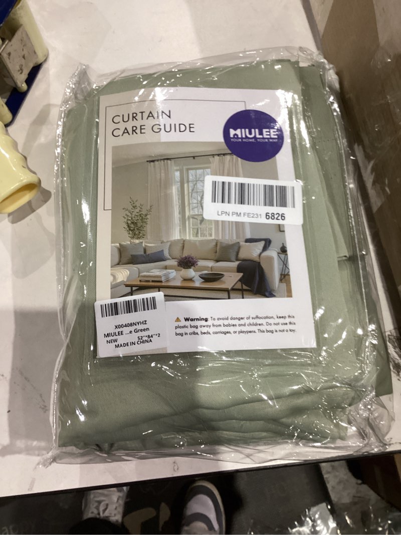Condition photo showing As Is for MIULEE Room Darkening Curtains Thermal Insulated Drapes Solid Window Treatment Set Grommet Top Light Blocking Blackout Curtain for Living Room/Bedroom 2 Panels 52 x 84 inch Sage Green Sage Green 52"W x 84"L (Pack of 2)