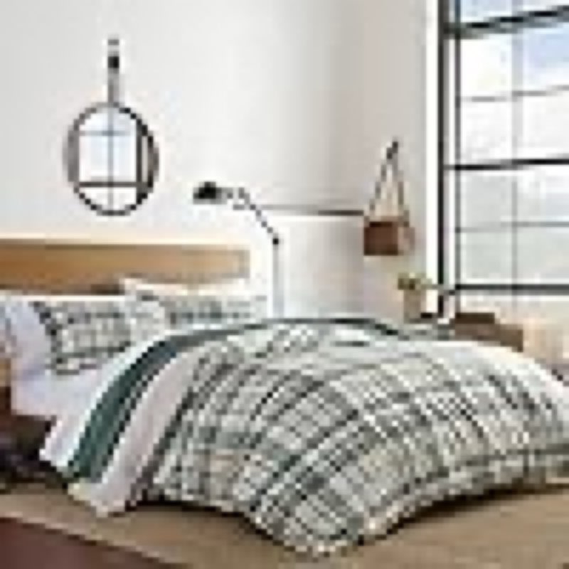 eddie bauer - king comforter set, reversible cotton bedding with matching shams, plaid home decor for all seasons (timbers green, king)