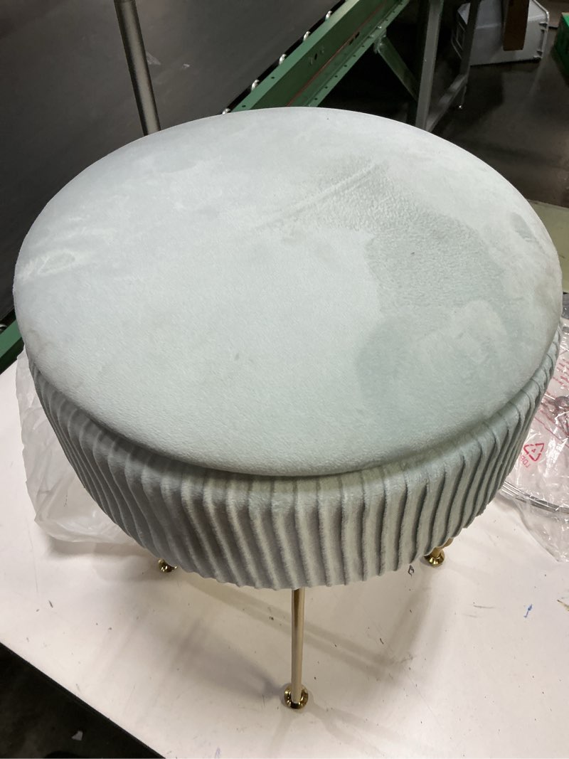 Condition photo showing Good Condition for IBUYKE Velvet Storage Footrest Stool Ottoman, Makeup Vanity Stool Side Table with Golden Steel Legs Removable Cover, Coffee Table Top Cover, Blue LG-20H with storage Blue