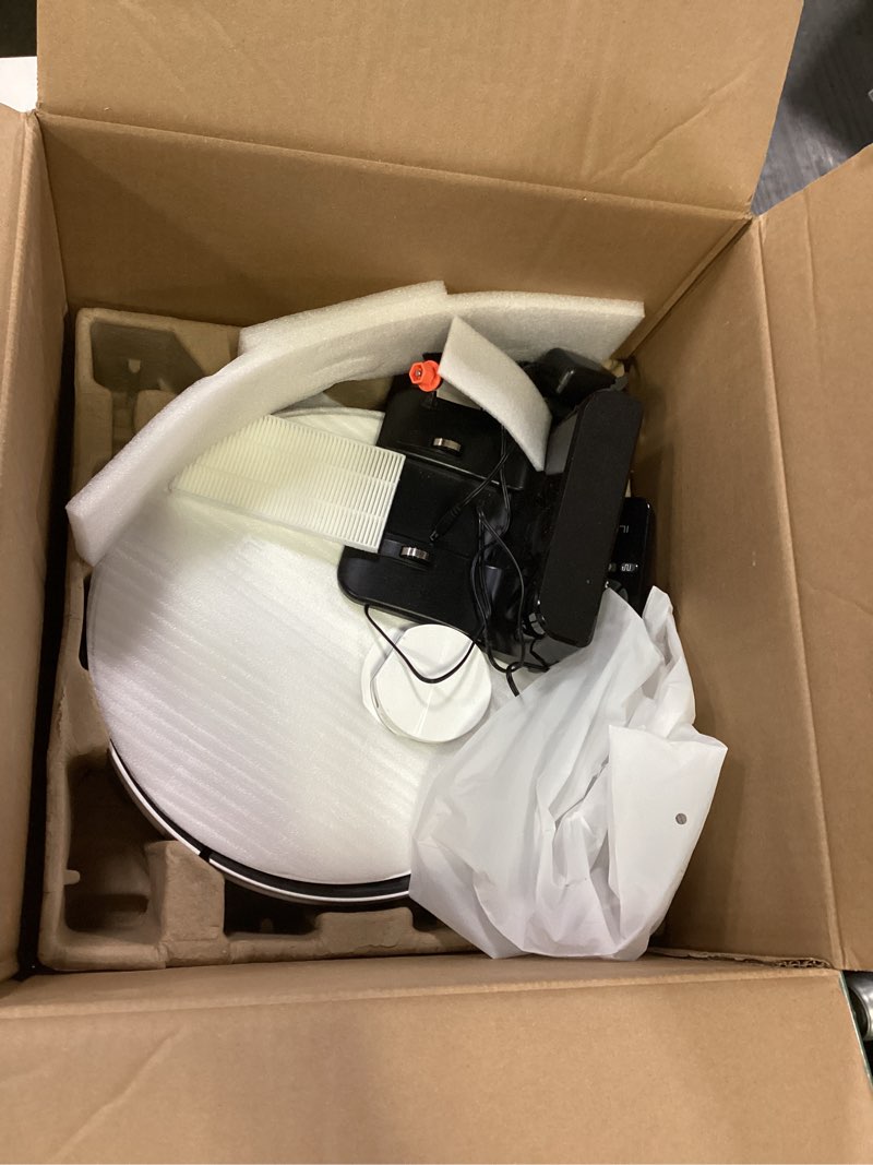 Condition photo showing As Is for ilife a30 pro robot vacuum and mop, self emptying station for 60 days, 5000pa suction, lidar navigation, no-go zones, 2.4g wifi/app/alexa/remote control, clean hard floors to medium-pile carpet, 110v
