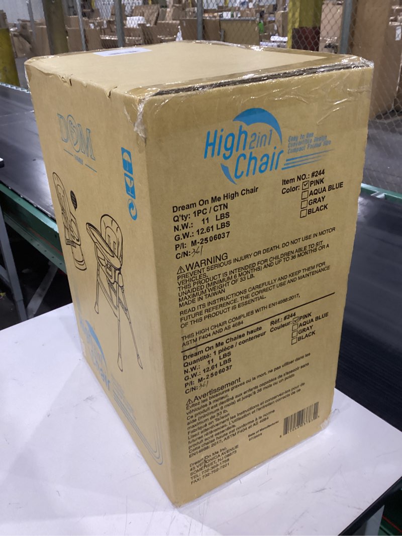 Condition photo showing New/Like New for Dream On Me TableTalk 2-in-1 High Chair for Baby & Toddler – Convertible High Chair to Junior Chair, Removable Padded Seat, Dual Dishwasher-Safe Trays, Styrdy Steel Frame, Quick Folding Design – Pink