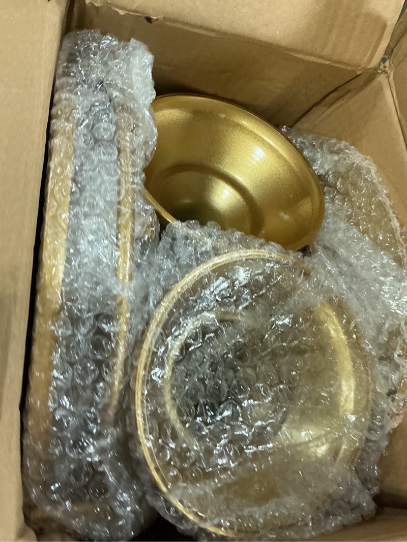 Condition photo showing Good Condition for macifeci gold dessert table display set, 11pcs metal gold cake stand set, including cupcake tower stand, dessert tray, risers stands, for wedding, party gold-a