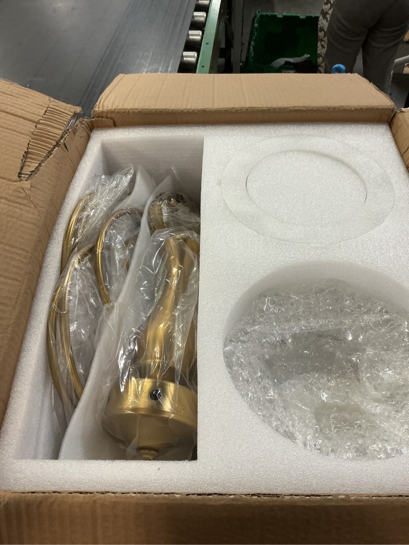 Condition photo showing Good Condition for 5-light vintage chandeliers in matte brass finish with crystal glass shades, retro chandelier light for dining room,hallway,kitchen 5-light brass