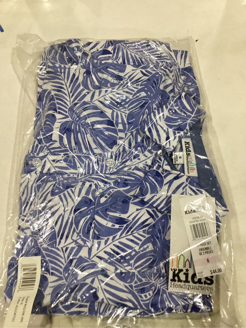 Condition photo showing As Is for Kids Headquarters boys 2pc Shirt Short Set 6 Blue Print/Nautical Stone