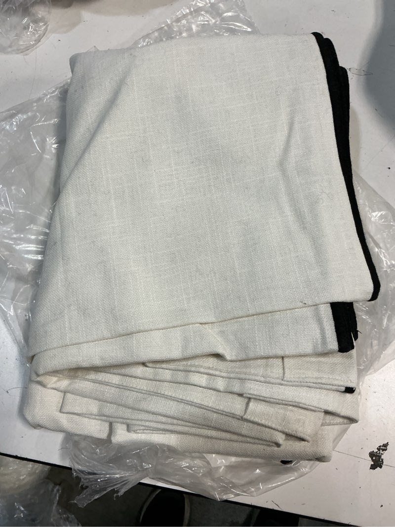 Condition photo showing Good Condition for quince piped edge cotton curtain, 48x96, ivory/black piping single panel