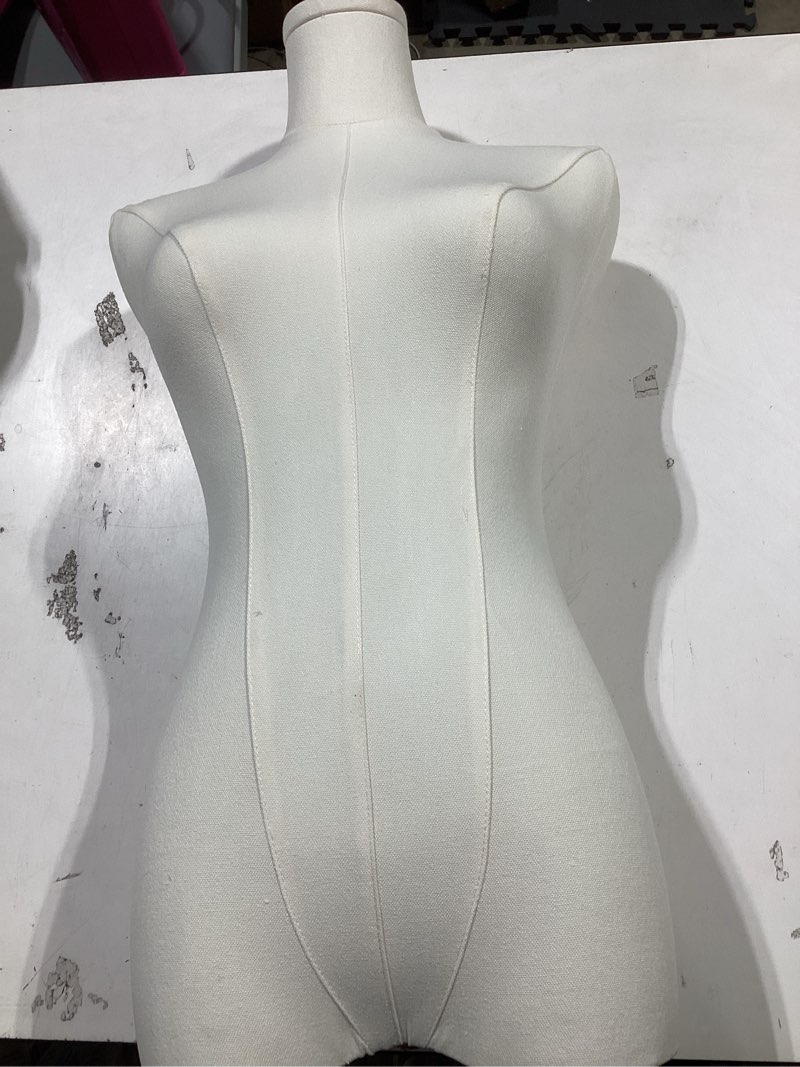 Condition photo showing Good Condition for female mannequin torso women dress forms for sewing manicanequin body high stability gold metal stand for clothing dress jewelry display adjustable height 50”-70” thin body beige body, gold base
