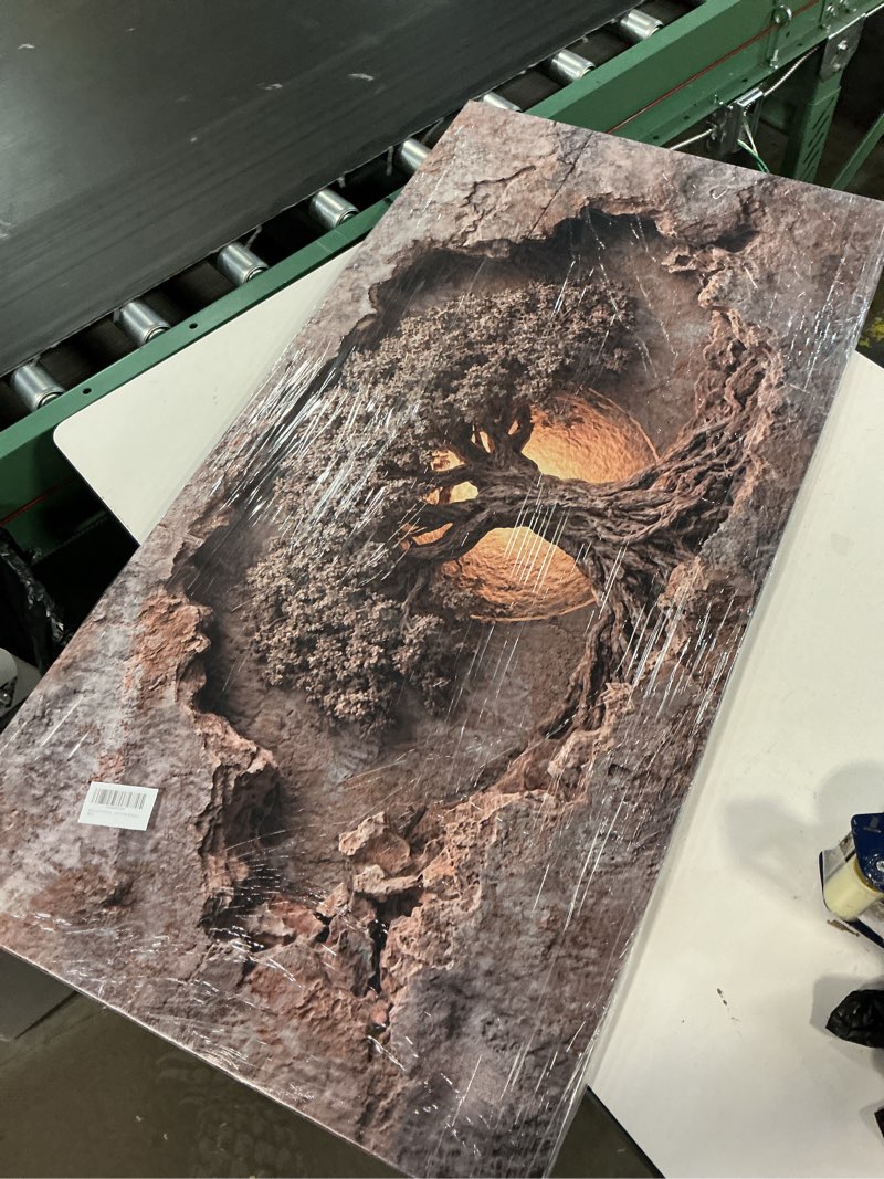 Condition photo showing New/Like New for large white tree of life canvas wall art, fantasy landscape, 20x40 inch glowing tree of life wrapped canvas 40"l x 20"w