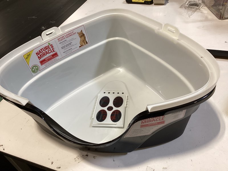 Condition photo showing As Is for nature’s miracle hooded corner litter box, with odor control charcoal filter (p-5915) pack of 1