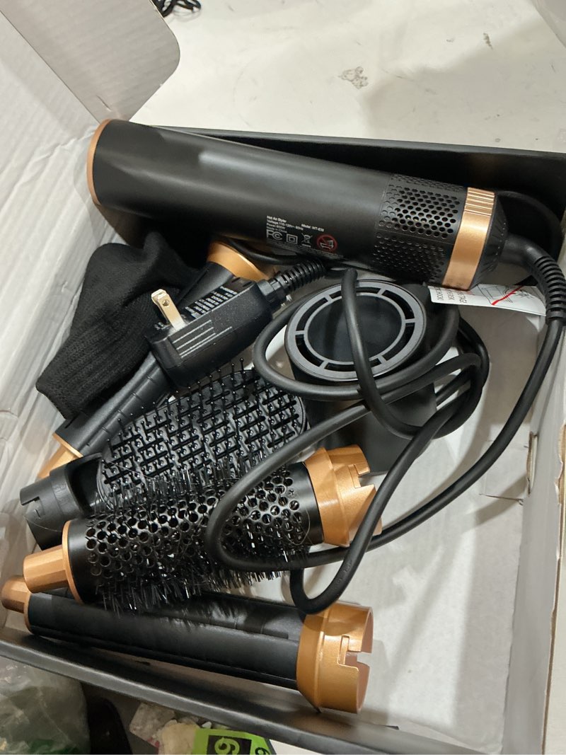 Condition photo showing New/Like New for 5 in 1 blow dryer brush, upgrade hair dryer brush air curler air curling wrap styler, detachable hot air brush negative ion curling brush iron, hair styling tools for drying curling straightening black gold