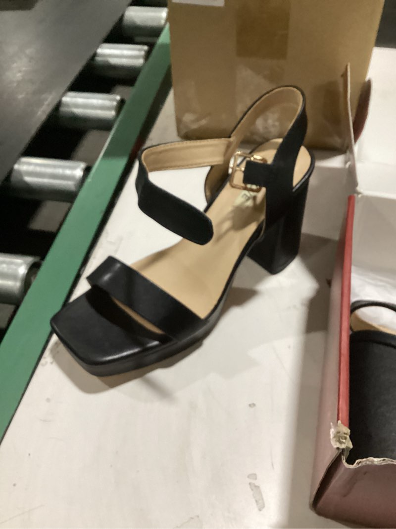 Condition photo showing Good Condition for joy in love women's chunky platform high heels ankle strap block heel sandals 7.5 black matte