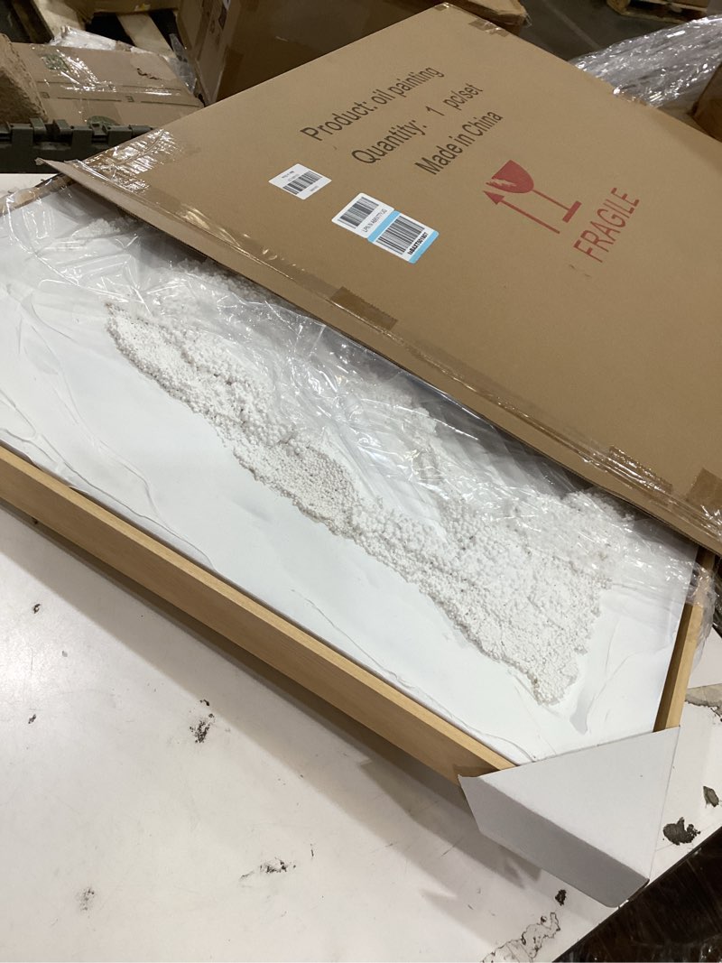 Condition photo showing Good Condition for v-inspire art,3d textured wave canvas wall art, 24 x 36 inches, white abstract ocean relief painting, wood frame 24"l x 48"w