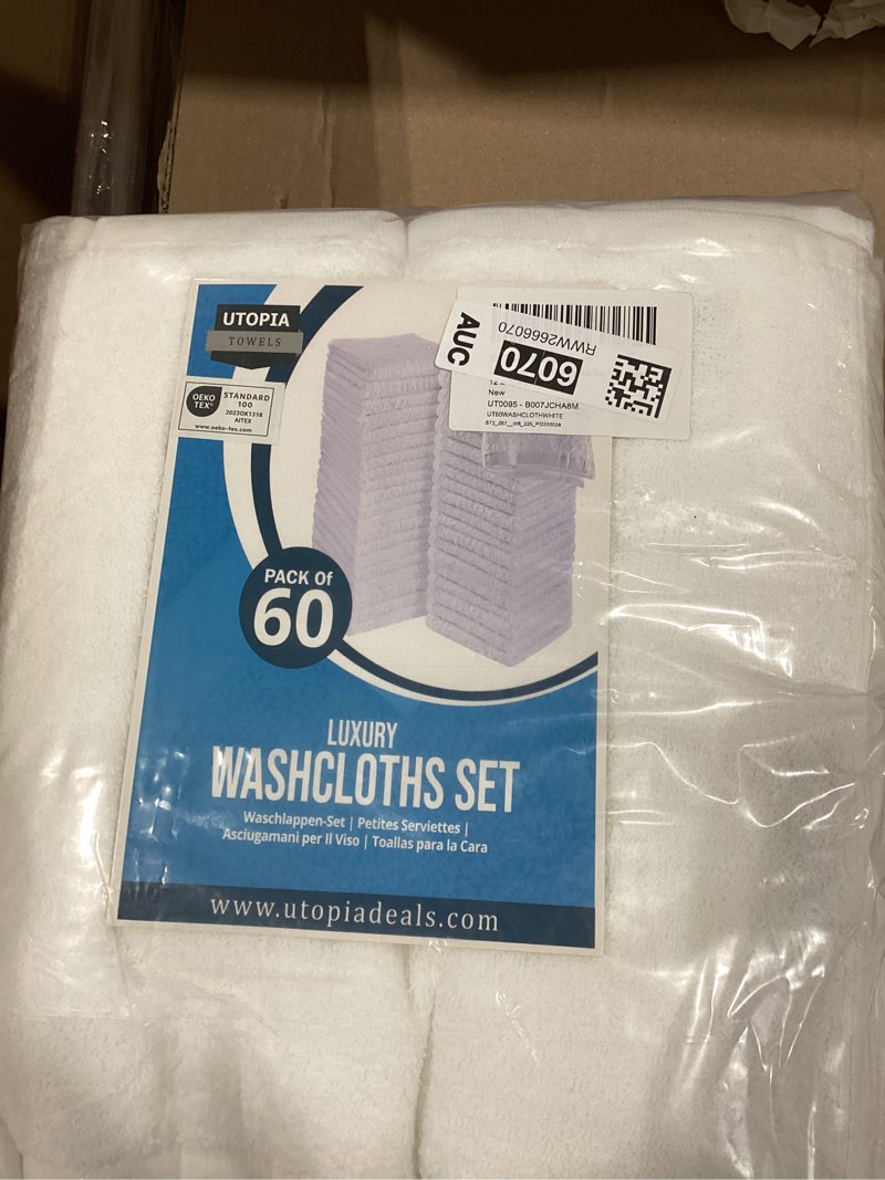 Condition photo showing New/Like New for Utopia Towels Cotton Washcloths Set - 100% Ring Spun Cotton, Premium Quality Flannel Face Cloths, Highly Absorbent and Soft Feel Fingertip Towels (60 Pack, White) White 60