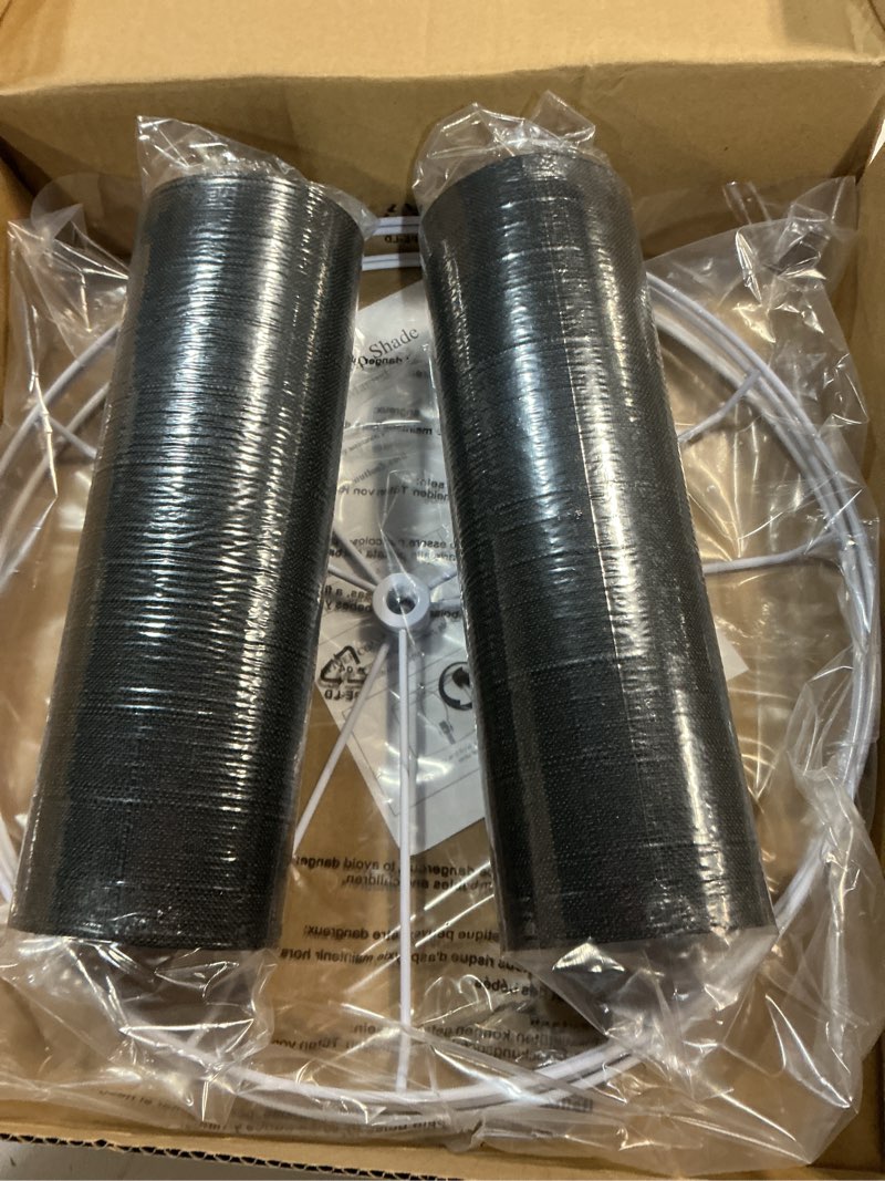 Condition photo showing New/Like New for Drum Lampshade Set of 2, Lamp Shades for Table Lamps Floor Lamp, 13" Top X 13" Bottom X 10" High Black Large Line Fabric Lamp Shades, Easy Assembly Replacement Lampshades