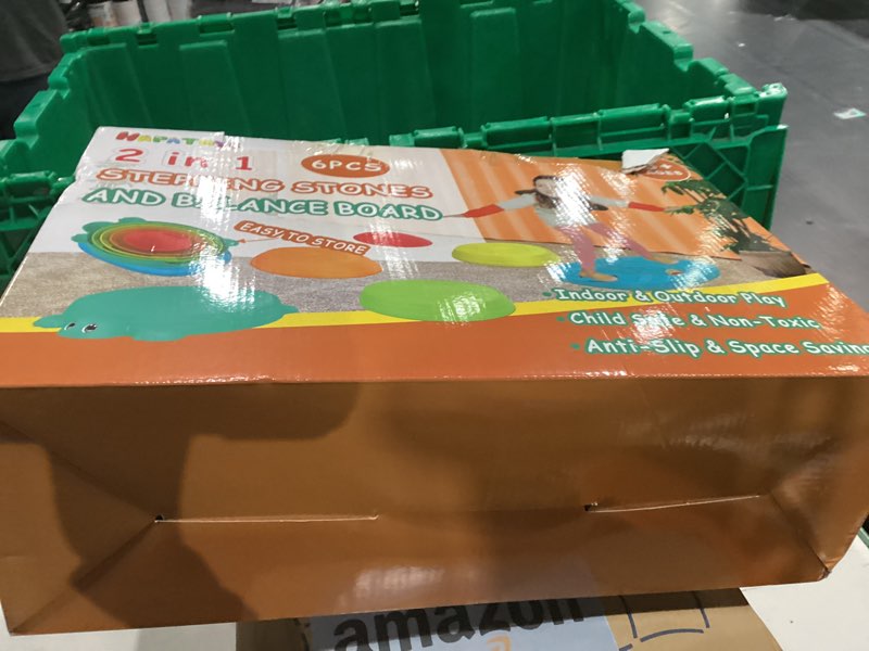 Condition photo showing New/Like New for Balance Board & Stepping Stones for Kids - 2-in-1 No-Slip Turtle Stepping Stones and Balance Board for Toddler Balance & Obstacle Course, for 3 4 5 6 Year Old Kid Indoor & Outdoor Play 6pcs-stones+board