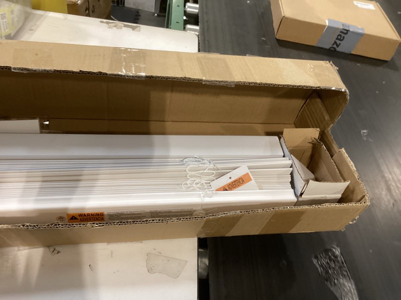 Condition photo showing Good Condition for 2 inch faux wood blinds with valance cordless light filtering windows horizontal blinds for living room, bedroom, interior door windows,white,24" w x 36" h white 24"w x 36"h