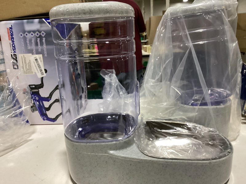 Condition photo showing New/Like New for Automatic Cat Feeder and Water Dispenser with Stainless Steel Bowl Gravity Food Feeder and Waterer Set for Small Medium Dog Puppy Kitten 1 Gallon x 2(Grey) Stainless Steel-Grey